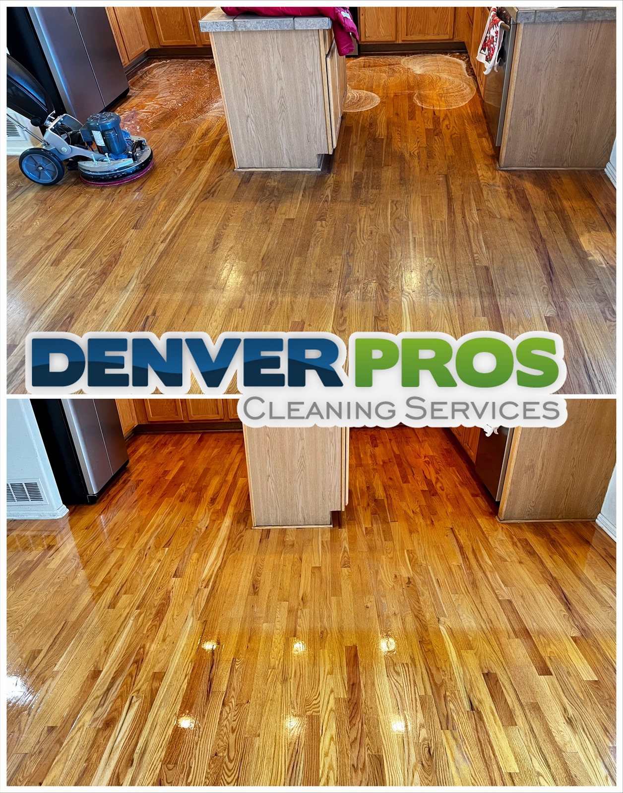 Before and after hardwood floor cleaning by Denver Pros in Aurora, CO